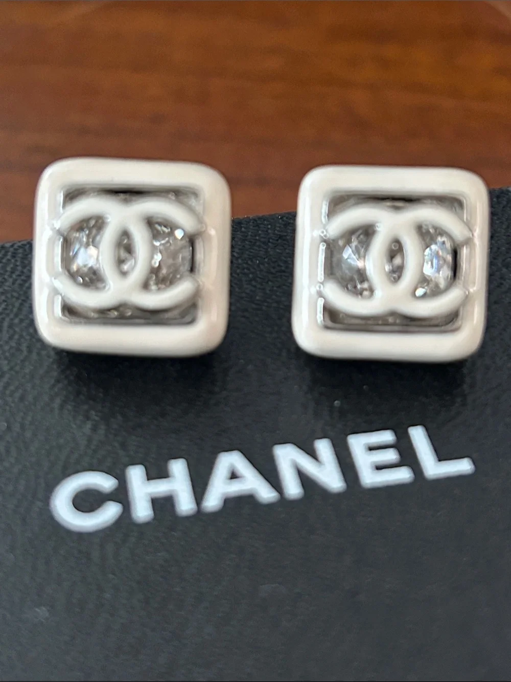 Chanel Vintage CC square resin stud earrings